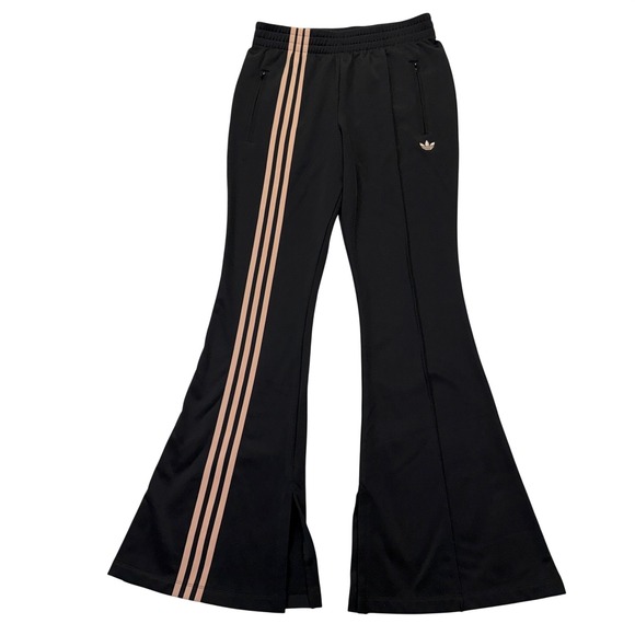 adidas Pants - Adidas Track Pants Womens Medium Black Gold Flared Split Hem Trefoil Originals